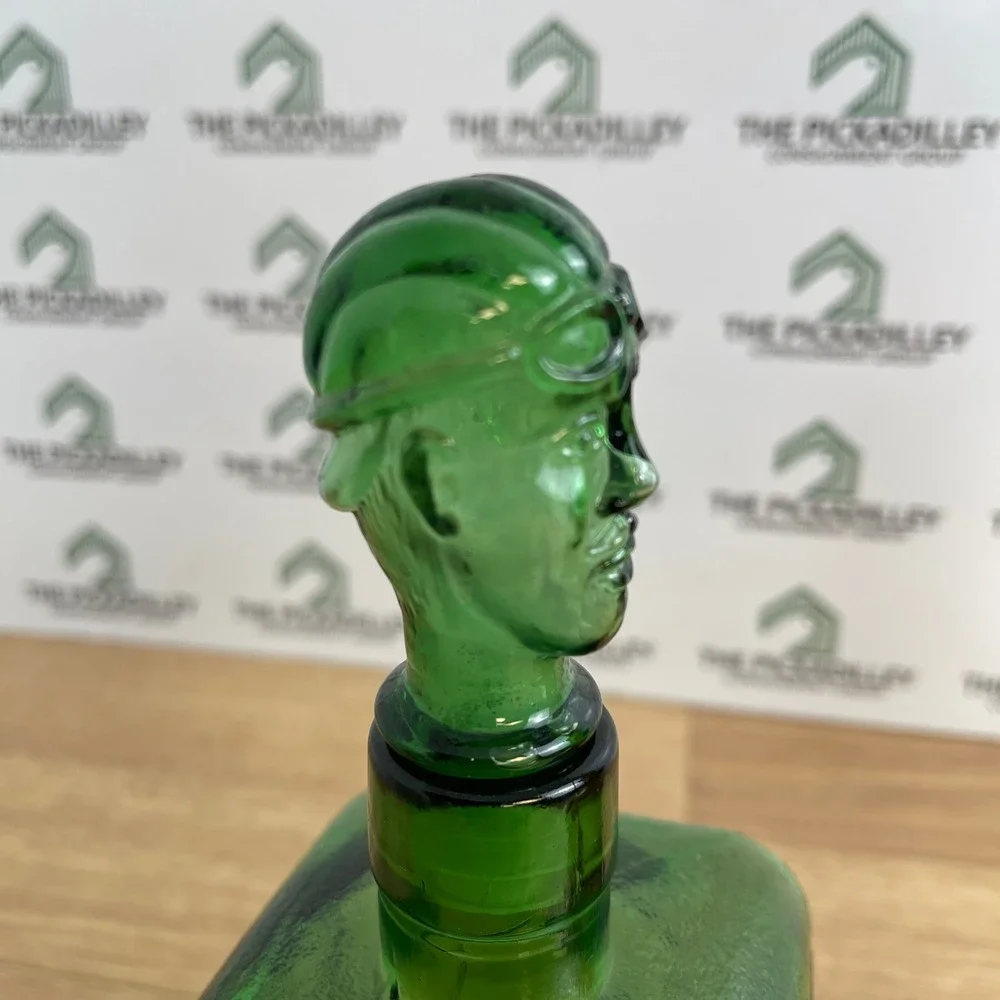 Vintage Glass Decanter Set Green Amber Carriage Car Driver Top Hat Taiwan 2pc